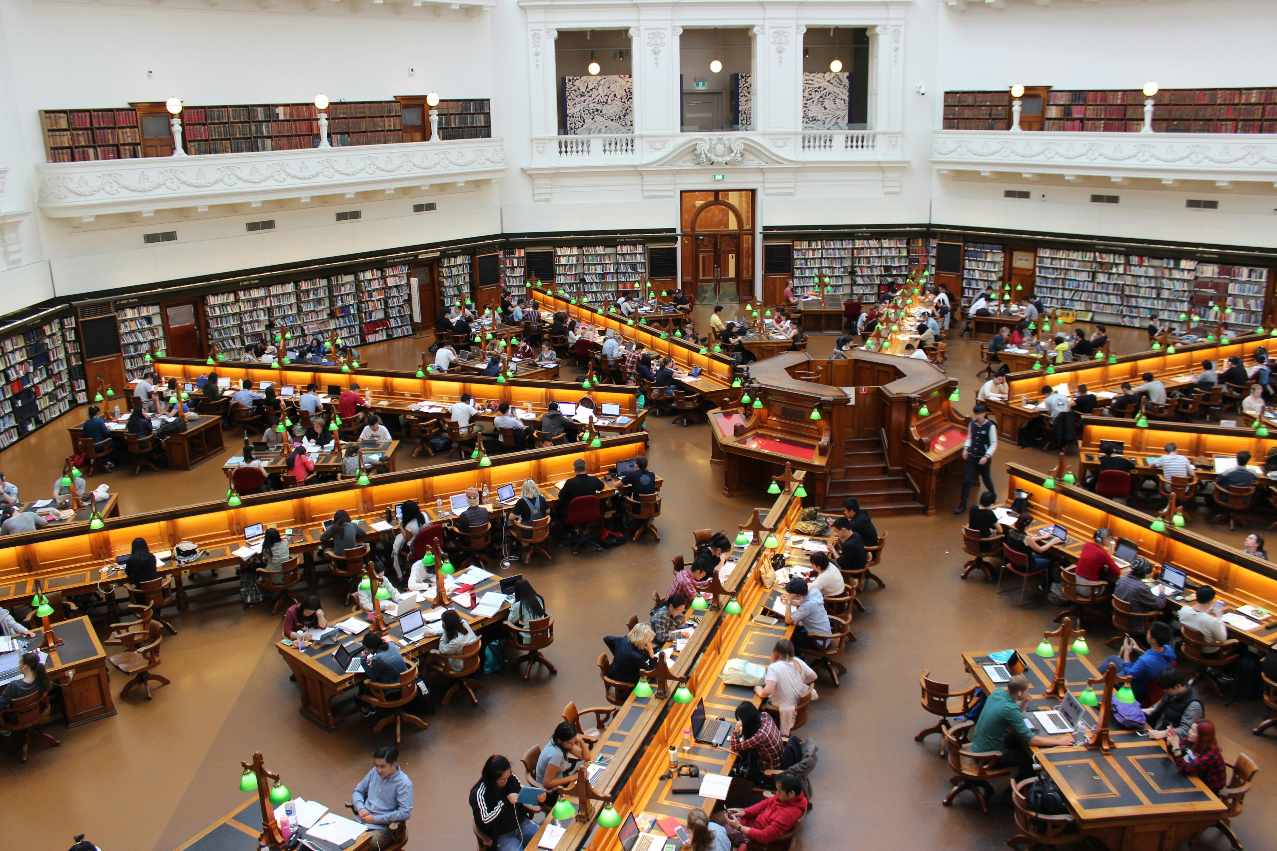 Modern campus library interior with study spaces