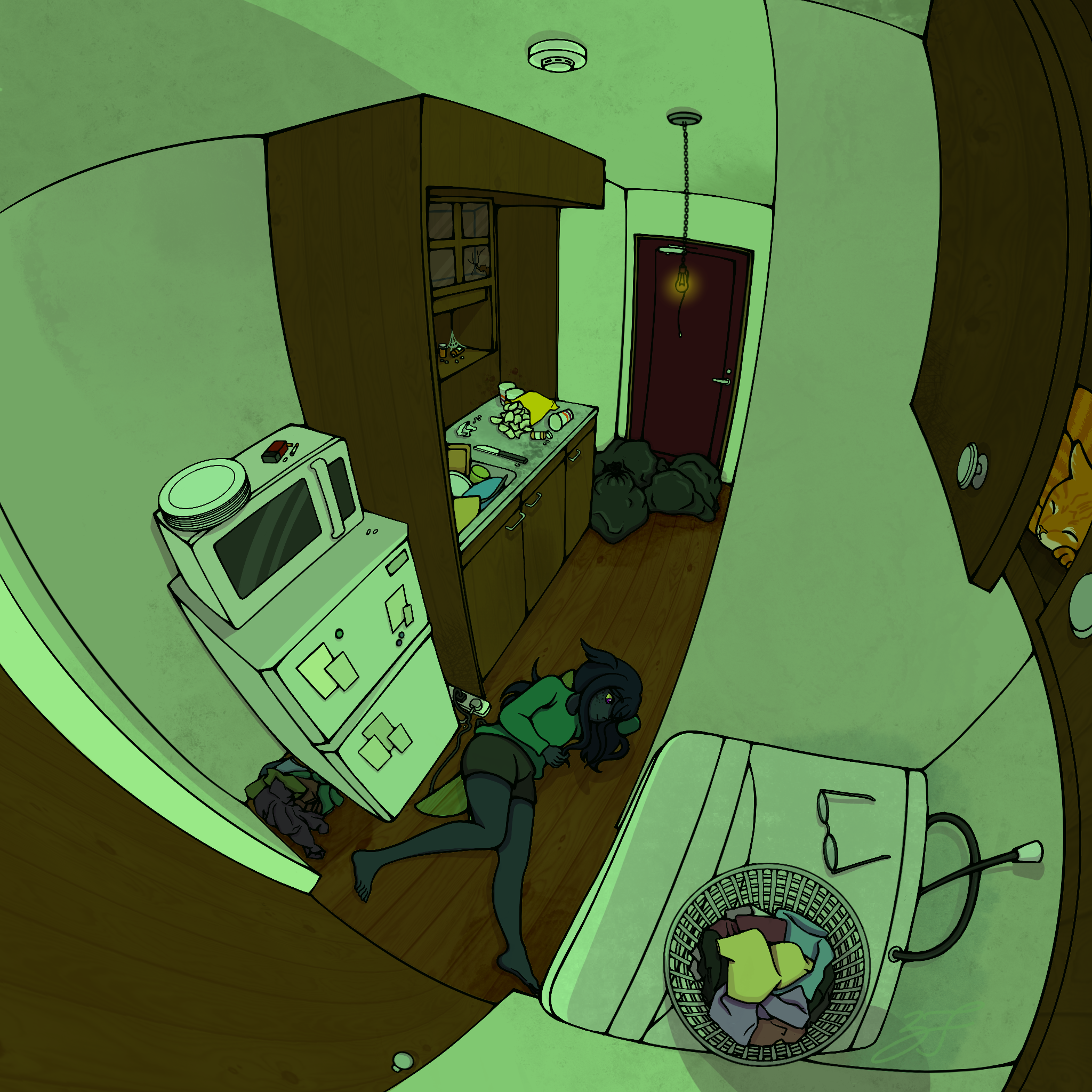 Digital Painting of dirty apartment with fun perspective